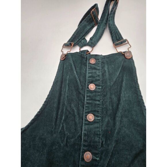 Dark Green Corduroy Button-Up Pinafore/ overall  Dress W Adjustable Straps - Picture 3 of 7